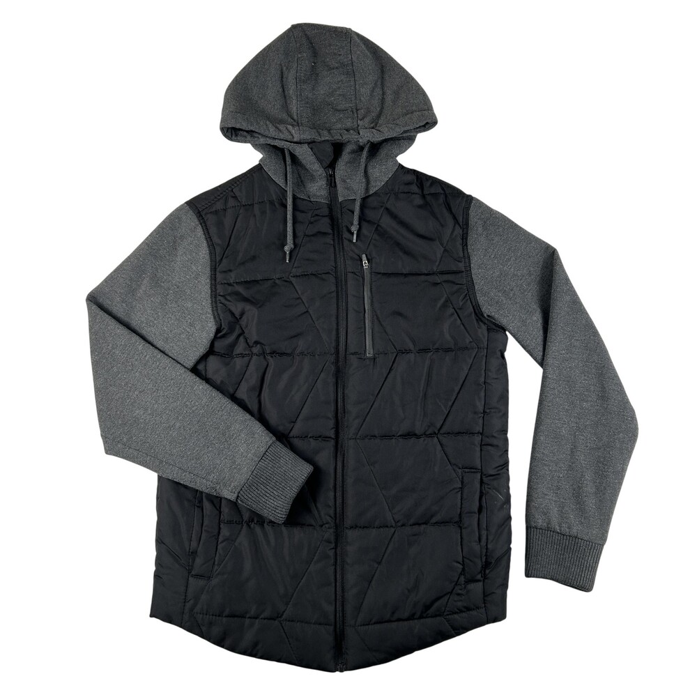 Urban Pipeline Jacket Mens Small Black Quilted Hooded Puffer Gray Full Zip